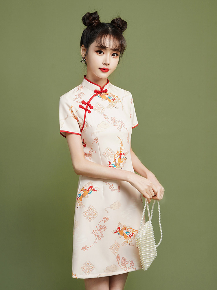 蚀骨旗袍改良连衣裙2022年新款夏短款小个子现代年轻款少女中国风