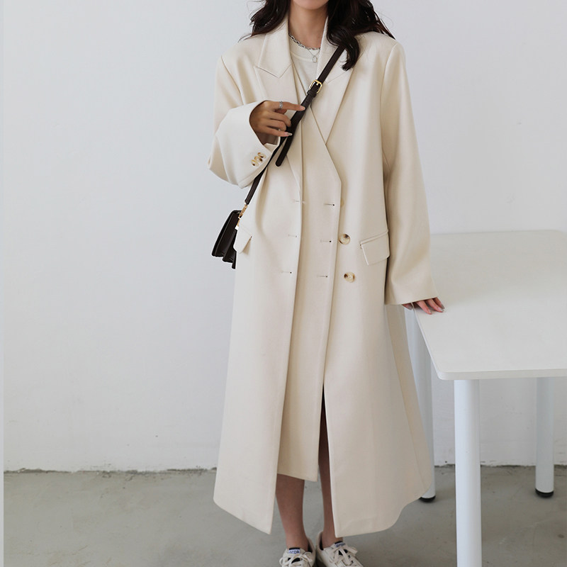 毛呢西装外套长款2021新款秋冬过膝 茵町毛呢外套