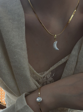 日月星辰淡水圆形纽扣珍珠手链