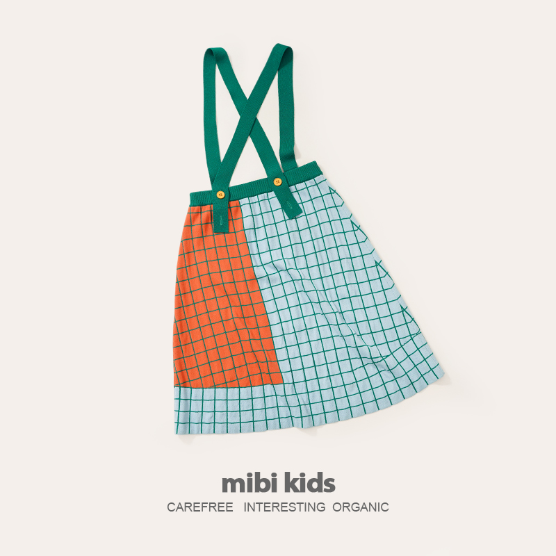 【木纤维背带裙】mibi儿童半身裙秋冬新款女童针织A字裙拼色裙子