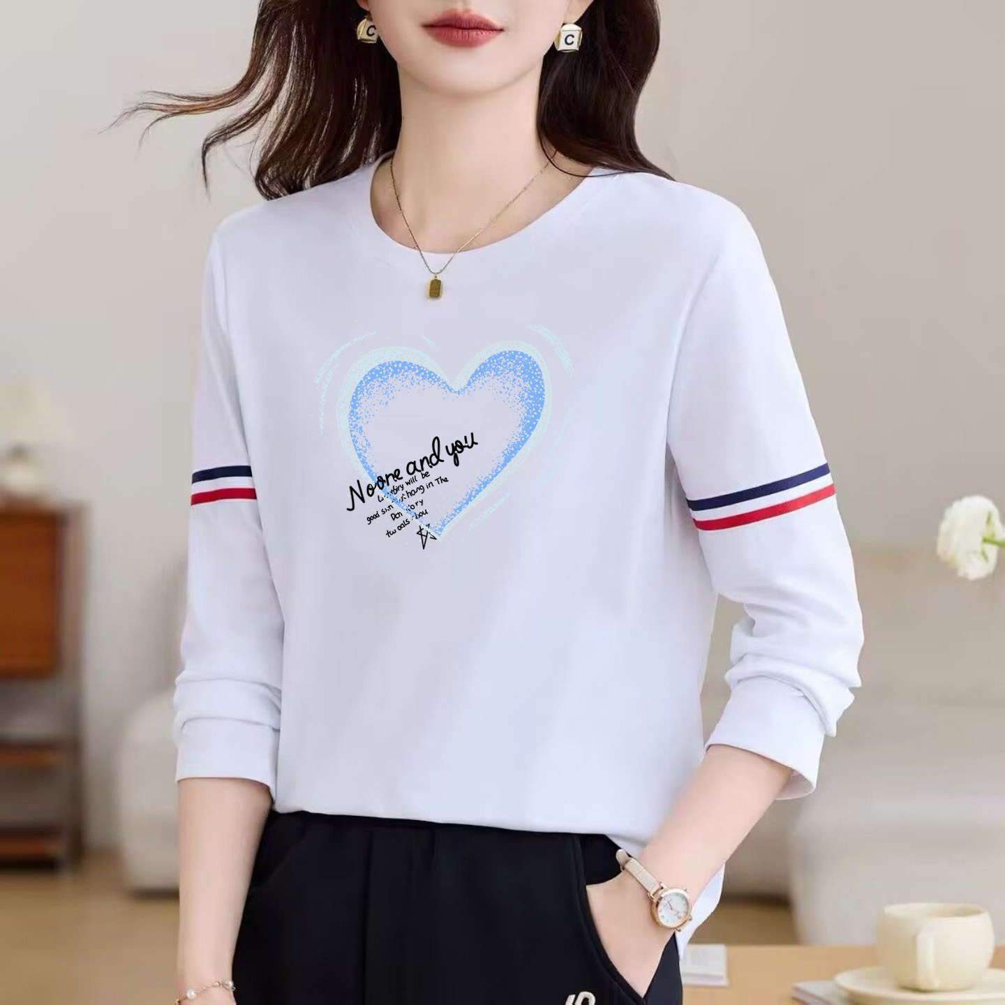 外贸原单女装纯棉长袖T恤女休闲印花内搭打底衫宽松显瘦圆领上衣,淘宝优惠券,粉丝福利购,淘宝优惠卷