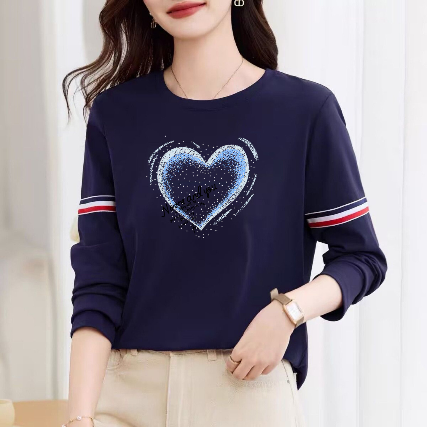 外贸原单女装纯棉长袖T恤女休闲印花内搭打底衫宽松显瘦圆领上衣,淘宝优惠券,粉丝福利购,淘宝优惠卷