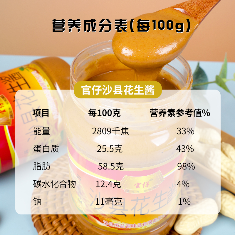 福建官仔正品沙县花生酱500g火锅饺子蘸料拌面酱烘焙调味料瓶装