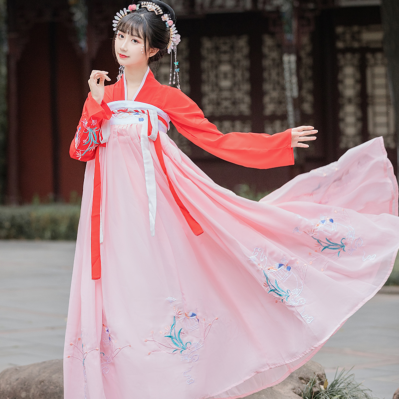 原创女中国风古装刺绣淡雅超仙汉服 红富兰汉服