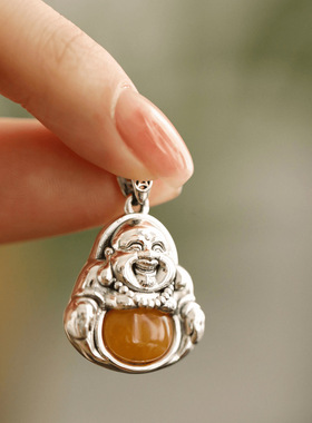 925银蜜蜡项链复古新中式