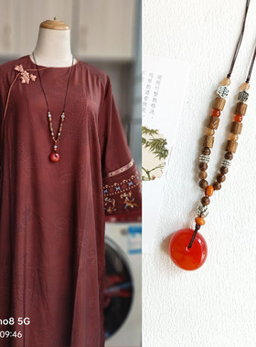 红依苗银菩提子国风项链皮绳女士