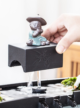 石槽小鱼缸微景观流水器瀑布摆件