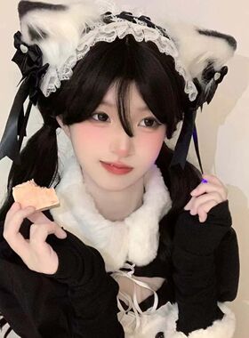 蓝色洛丽塔cos猫耳朵发夹可爱猫娘兽耳蝴蝶结发带高级感少女头饰