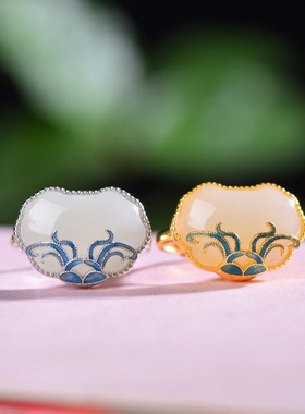 国潮复古天然和田玉白玉戒指