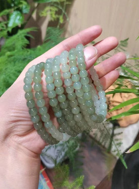 和田玉单圈晴水渐变老型珠手链