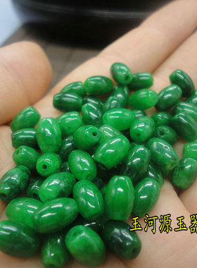 天然玉石散珠翡翠绀青6*9mm米珠