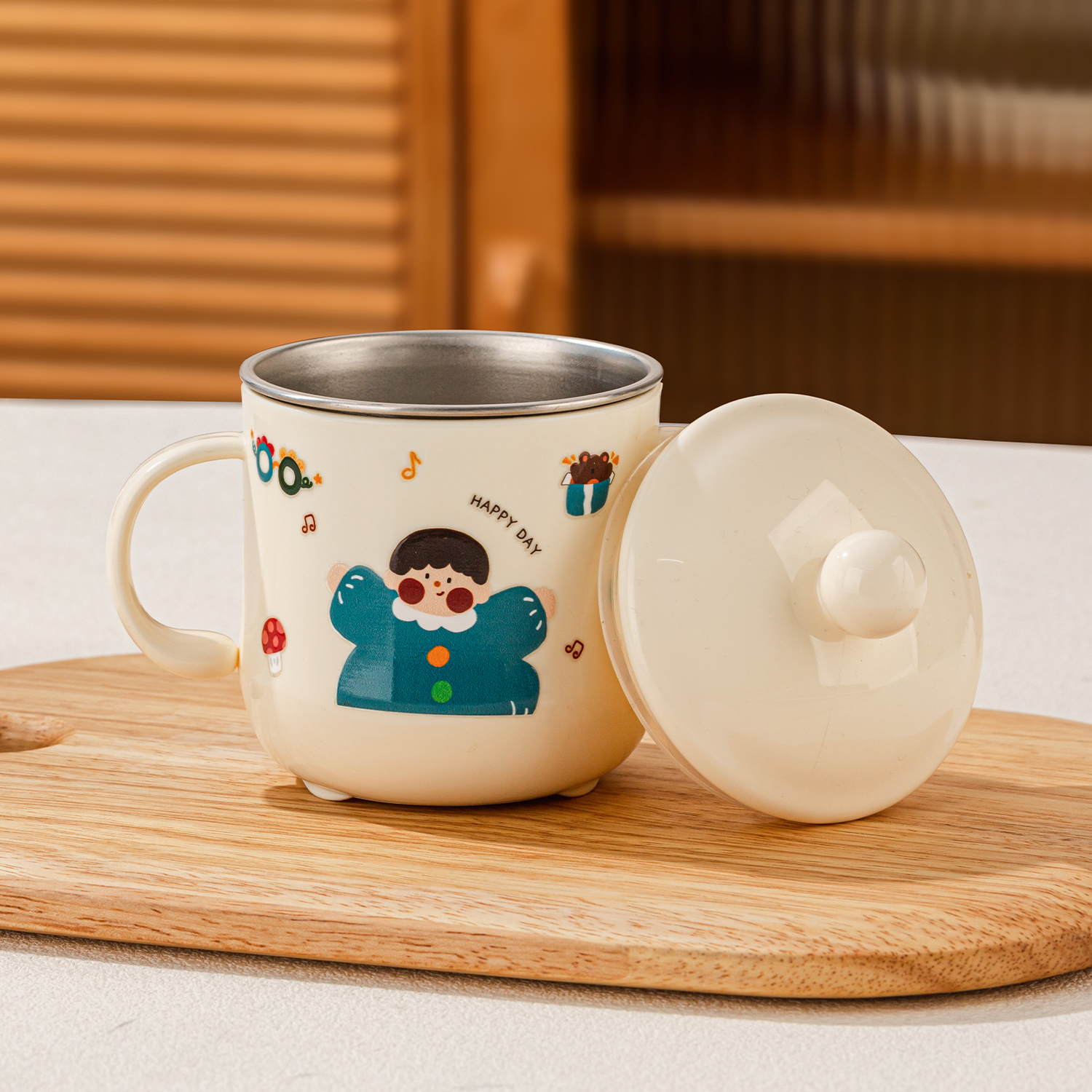 316不锈钢儿童水杯宝宝1到3岁敞口双柄学饮吸管杯防摔喝水牛奶杯 - 图2