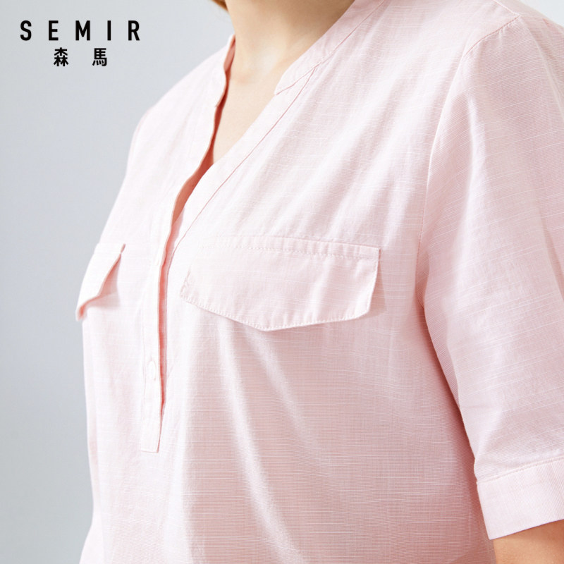 森马短袖2020夏季新款简约v领衬衫 森马outlets店衬衫
