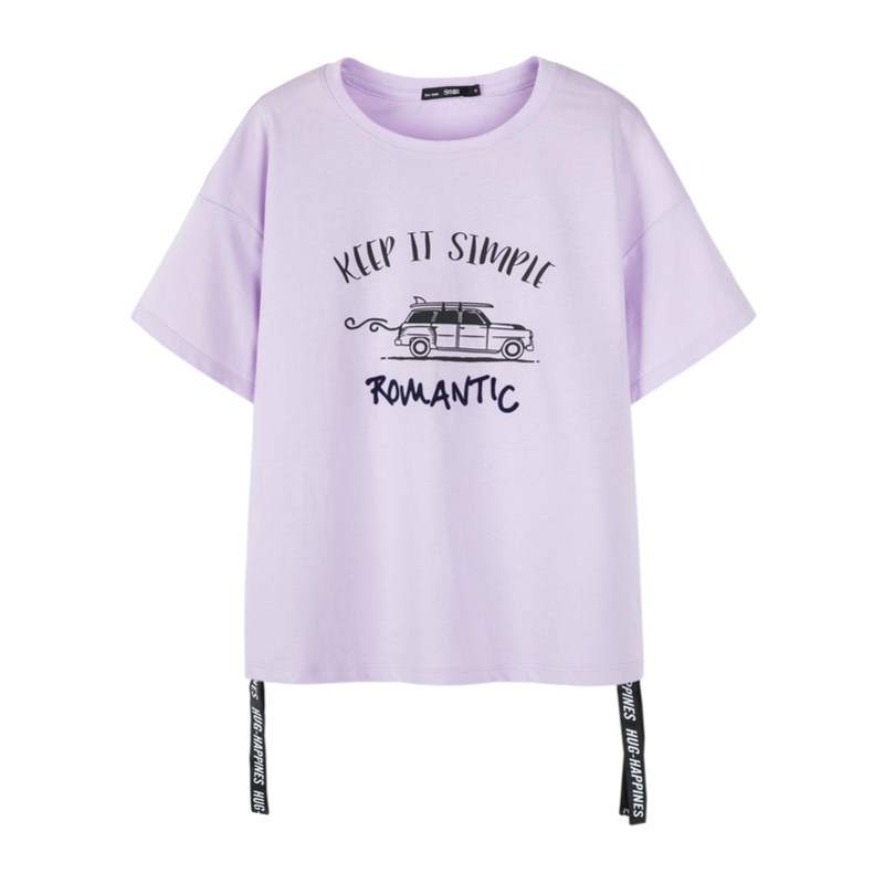 森马纯棉透气短袖女撞色字母t恤 森马outlets店T恤