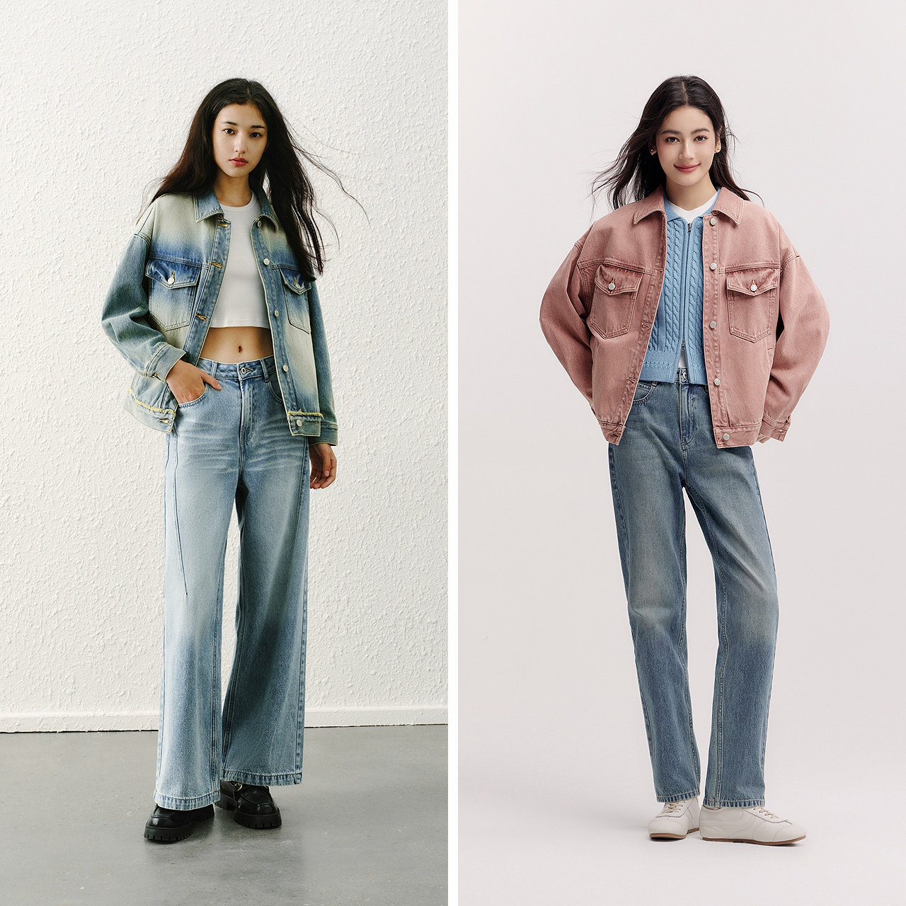 森马女款春季做旧宽松牛仔外套