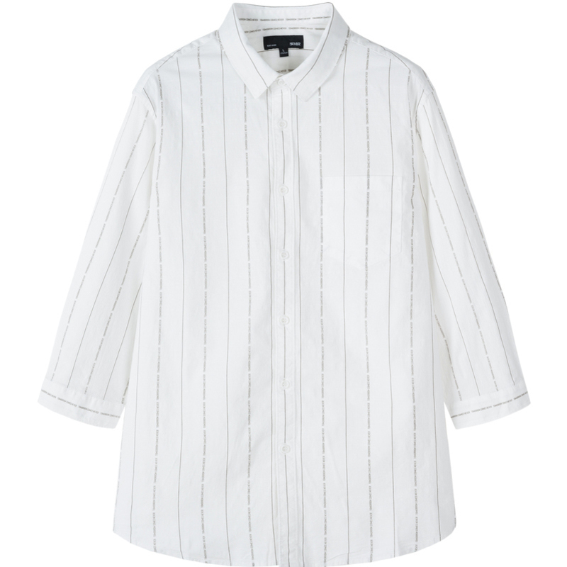 森马中袖男青年经典翻领条纹潮衬衫 森马outlets店衬衫