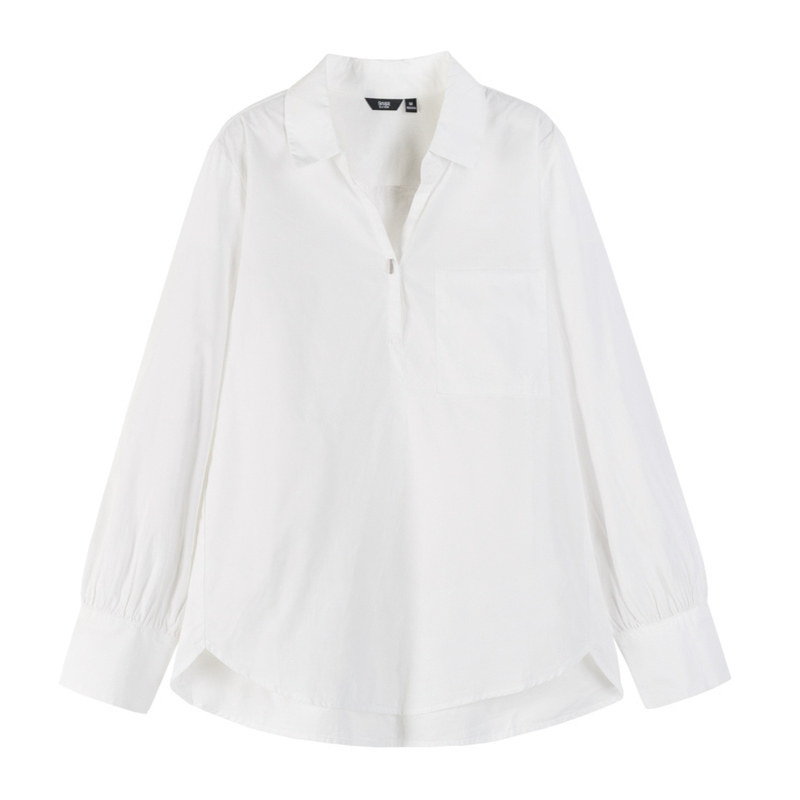 森马新款长袖女显瘦v领宽松白衬衫 森马outlets店衬衫