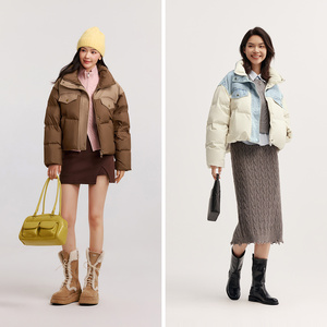 森马女冬90绒防泼水牛仔拼接面包服