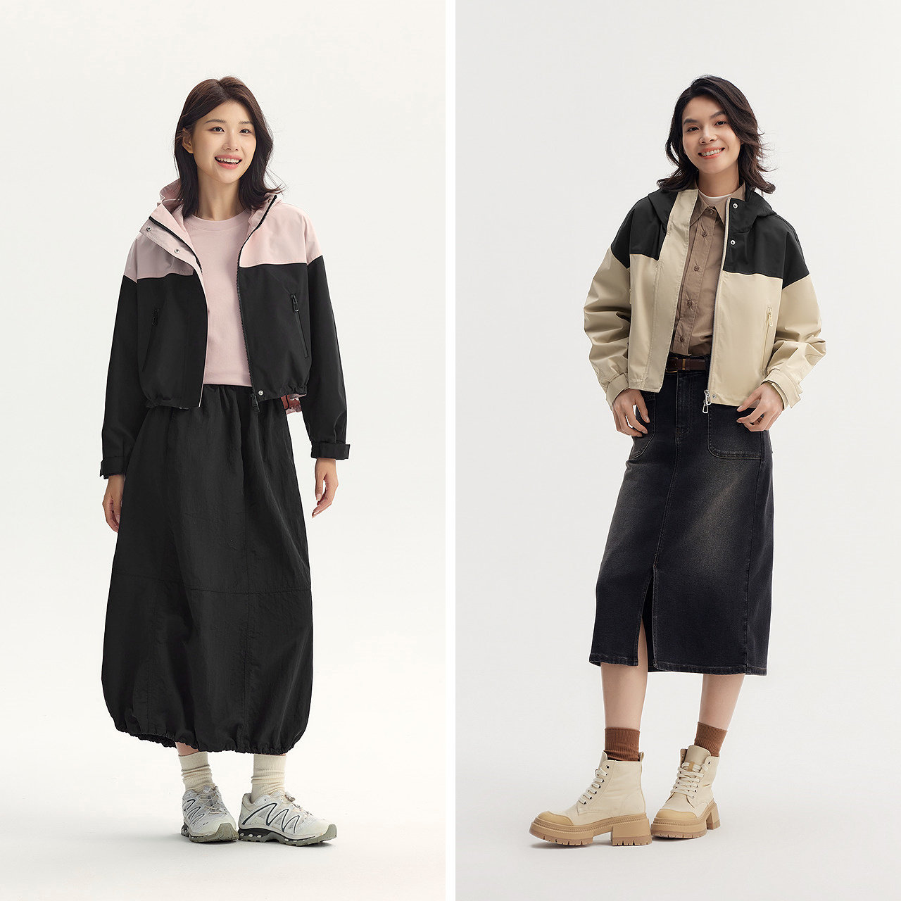 防护外套|森马外套女短款连帽oversize秋季潮酷拼色三防夹克户外