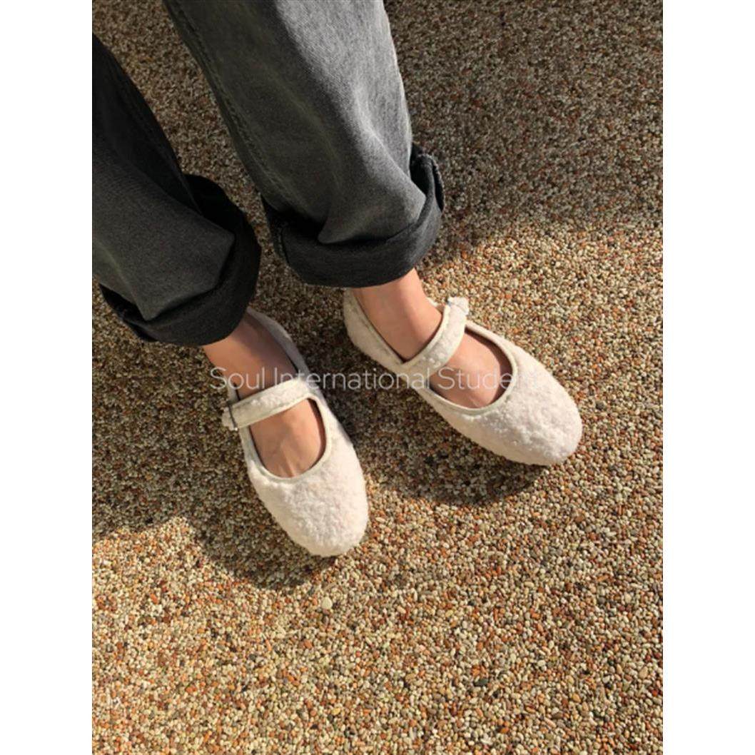 毛绒玛丽珍鞋女灰姑娘冬季一字扣带方头平底鞋舒适百搭毛毛鞋,淘宝优惠券,粉丝福利购,淘宝优惠卷