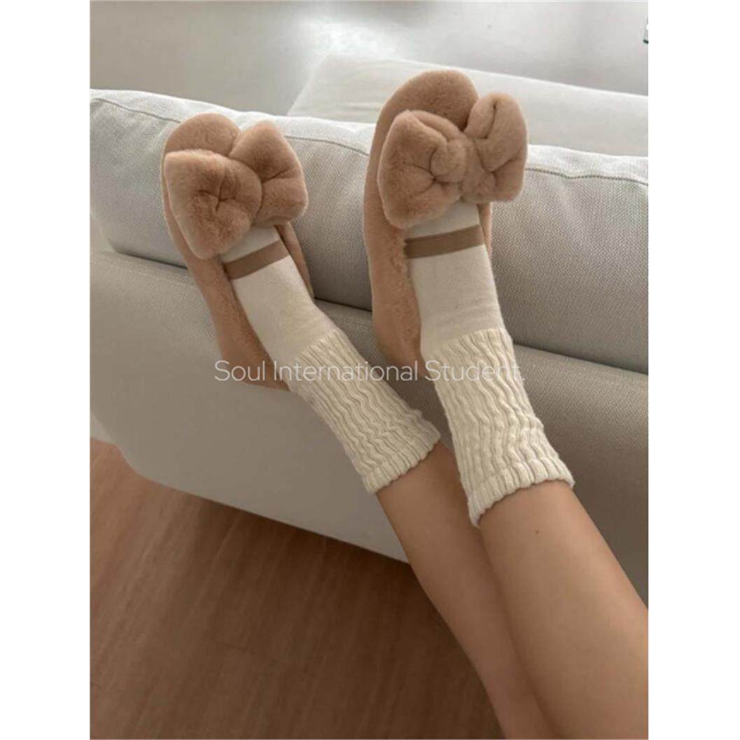 韩国蝴蝶结毛毛鞋女灰姑娘冬季加绒圆头舒适保暖平底豆豆鞋,淘宝优惠券,粉丝福利购,淘宝优惠卷