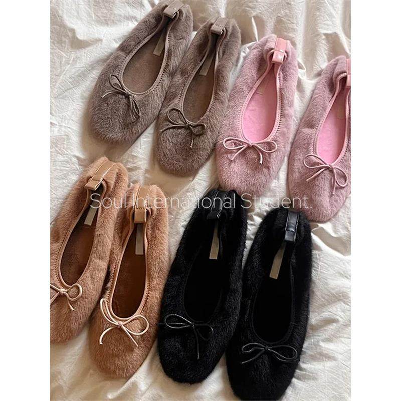 甜美蝴蝶结加绒玛丽珍鞋女灰姑娘平底一脚蹬芭蕾舞鞋毛毛鞋,淘宝优惠券,粉丝福利购,淘宝优惠卷