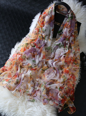 春秋田园风休闲装饰紫色碎花丝巾