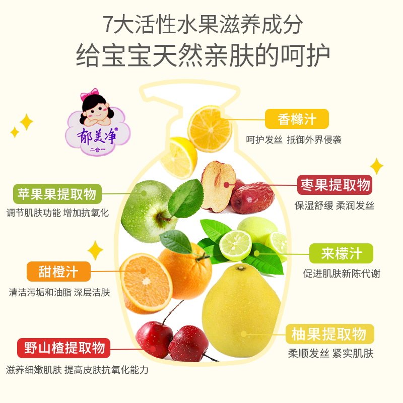郁美净沐浴露二合一洗护宝宝洗发水 郁美净红柚沐浴乳/沐浴露
