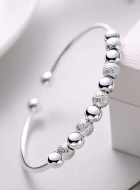 镀999纯银九转磨砂手镯百搭款