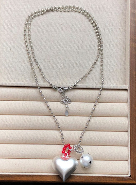 银色波点哑光爱心圆球珍珠项链女