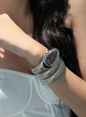 手镯表弹力镶钻蛇形表金属表带潮