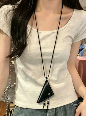 韩系博主同款三角包吊坠项链女款