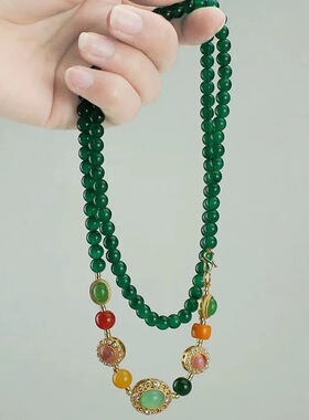 祖母绿圆珠一款多戴项链中式手链