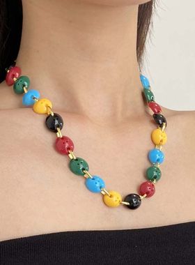 多巴胺彩色串珠椭圆豆项链女
