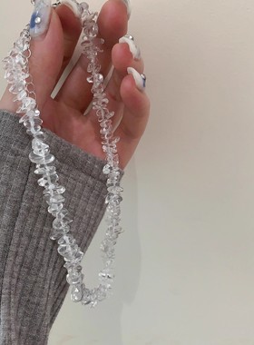 不规则透明白水晶项链锁骨链女