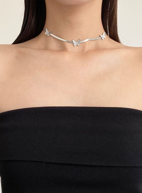 金属蝴蝶项圈蛇骨链项链女锁骨链