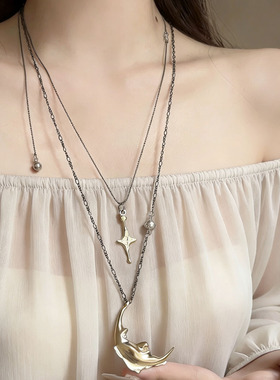 新中式潮流黑金星月组合叠戴项链