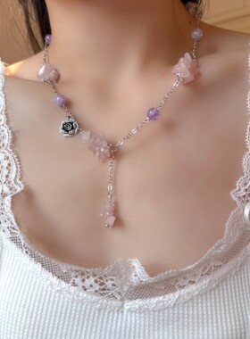 氛围感复古花朵碎石串珠项链女款