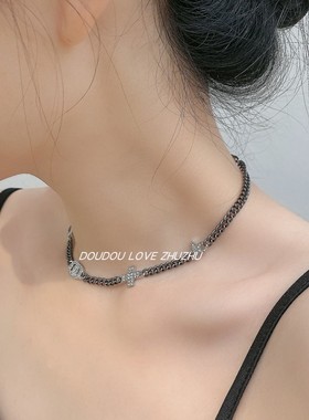 金属链女黑色短款锁骨链