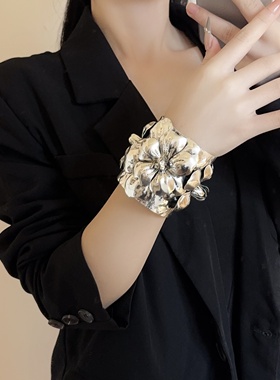 复古银色花朵宽面夸张手镯手环女