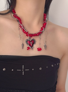 双层蝴蝶吊坠彩色串珠项链锁骨链