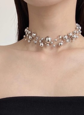 满天星金属银球气质短款锁骨链女