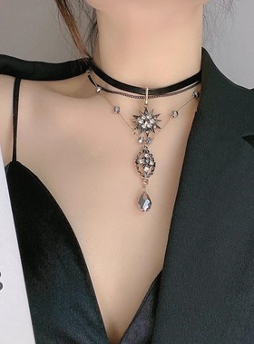 复古异域风巴洛克镶钻毛衣项链女