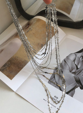 甜酷风金属链条流苏项链多层叠戴