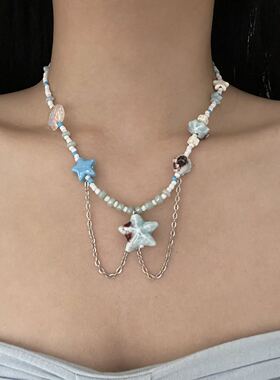 星星吊坠串珠项链女锁骨链颈链