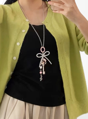 卡通猫头钥匙串珠蝴蝶结项链