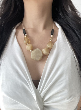 蜡绳链日韩文艺几何树脂项链