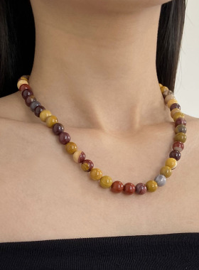 天然蛋黄石串珠简约项链女