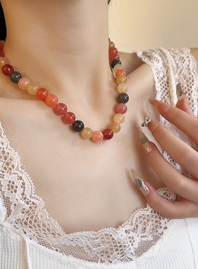 度假风天然石暖色系珠子串珠项链