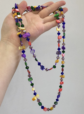 中古异形贝壳片流苏双层项链女